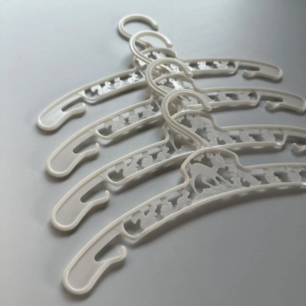 4 Vintage Baby World USA Plastic Kids Hangers - White, Bambi & Forest Friends